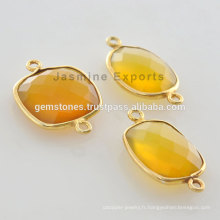 Meilleur qualité Vermeil Yellow Calcedonia Bezel Setting Signature Gemstone Connector